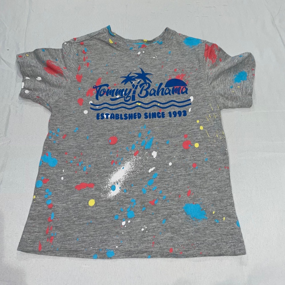 Tommy Bahama Boys‎ Gray Paint Splatter Graphic T-Shirt Size 5/6 Cotton Blend
